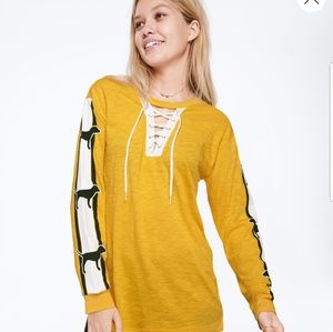 VS Pink Campus Lace Up Long Sleeve Tee